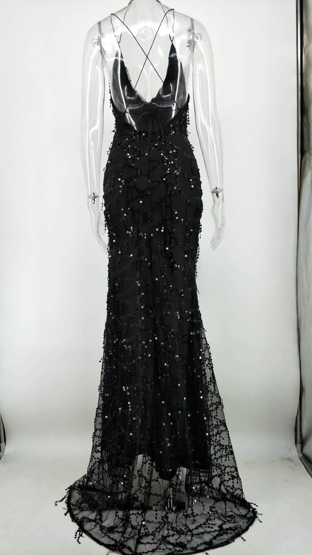 SZ60253 Sexy Black Gold Sequin Summer Dress